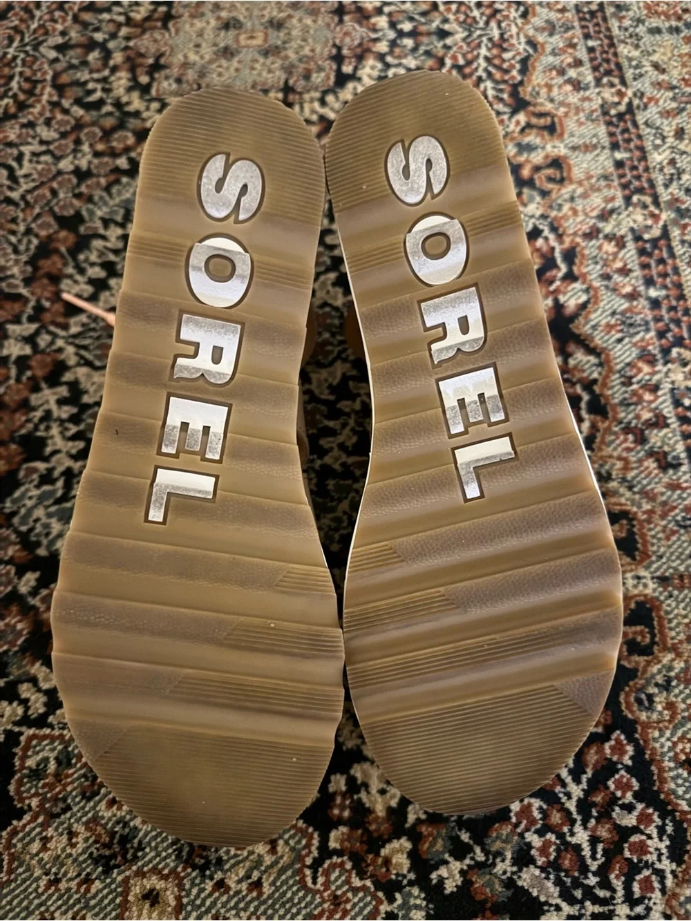 Sorel Beige Lace-Up Wedge Sandals with White Platform